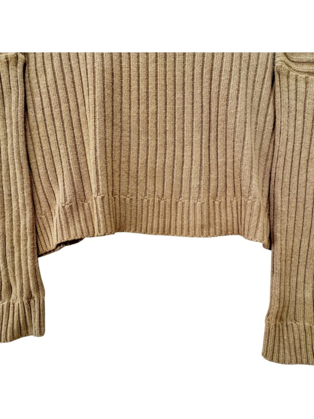 Vintage 90s Judd Heller Cropped Sweater L Tan Viscose Quiet Luxury Made in Franc - Picture 6 of 7